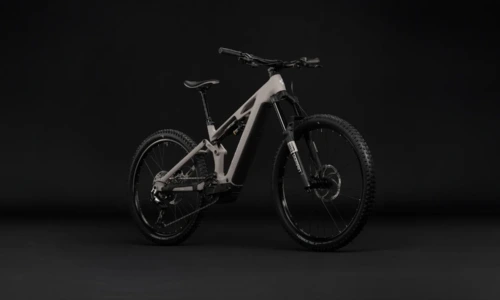 Bicicleta eléctrica Cube Stereo Hybrid ONE77 HPC Race 800 oatgrey´n´yellow – vista frontal | Ebike.es