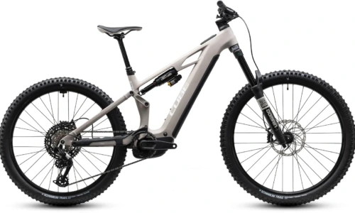 Bicicleta eléctrica Cube Stereo Hybrid ONE77 HPC Race 800 oatgrey´n´yellow – vista lateral | Ebike.es