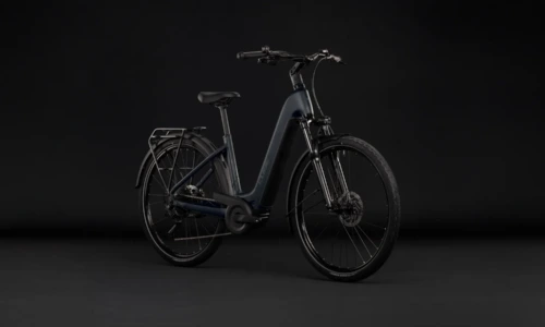 Bicicleta eléctrica Cube Touring Hybrid ONE 600 grey´n´coolgrey Cuadro abierto – vista frontal | Ebike.es