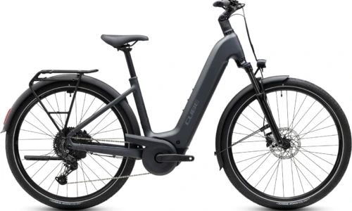 Bicicleta eléctrica Cube Touring Hybrid ONE 600 grey´n´coolgrey Cuadro abierto – vista lateral | Ebike.es