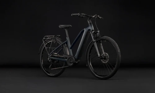 Bicicleta eléctrica Cube Touring Hybrid ONE 600 grey´n´coolgrey Cuadro semiabierto – vista frontal | Ebike.es
