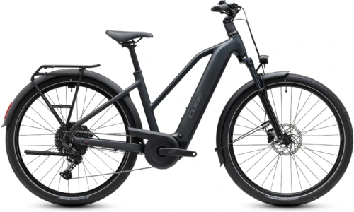 Bicicleta eléctrica Cube Touring Hybrid ONE 600 grey´n´coolgrey Cuadro semiabierto – vista lateral | Ebike.es