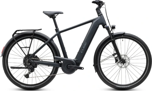 Bicicleta eléctrica Cube Touring Hybrid ONE 600 grey´n´coolgrey Barra alta – vista lateral | Ebike.es