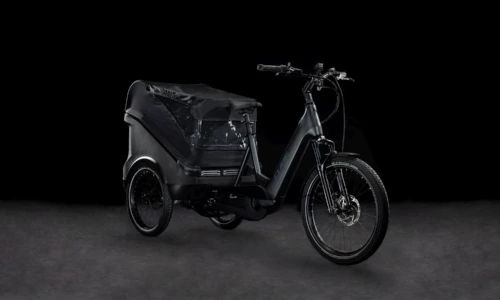 Bicicleta eléctrica Cube Trike Cargo Hybrid 1500 grey´n´reflex – vista frontal | Ebike.es