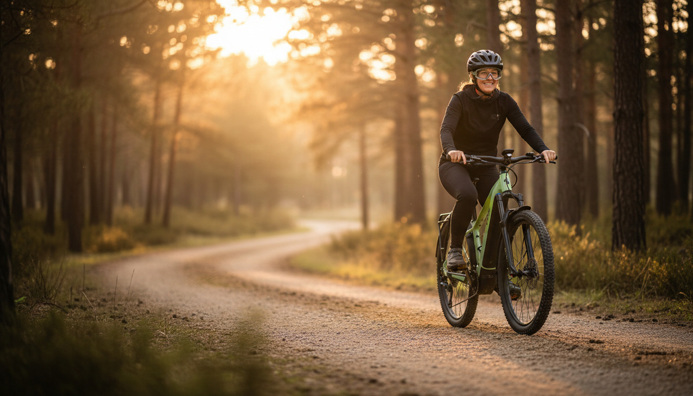 Mujer en bicicleta eléctrica de montaña rígida Cube Reaction Hybrid